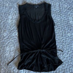 Banana Republic black tank top sheer wide strap raw hem drop tie waist small